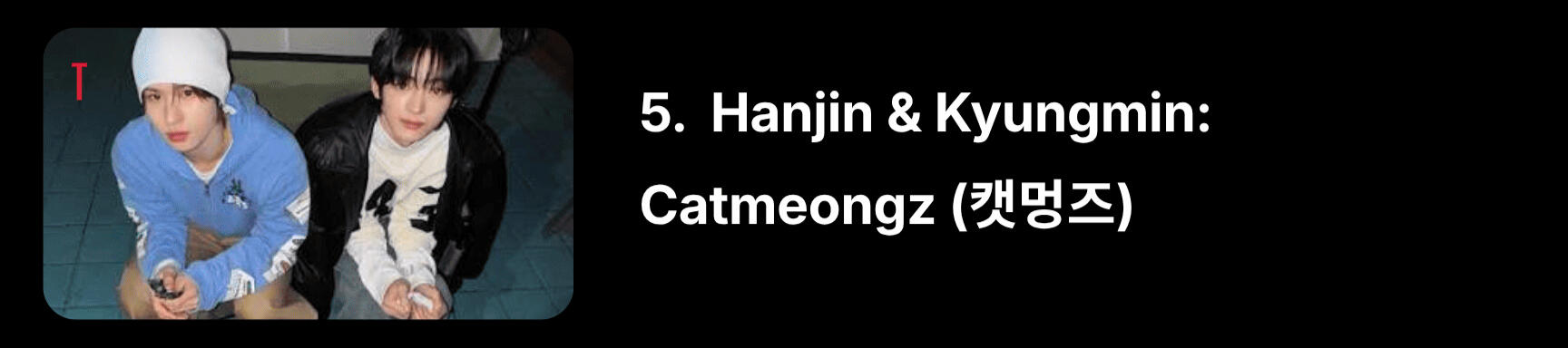 Basically, they're "Cat & Dog": Hanjin as a cat, because of his typical emoji, and Kyungmin as a dog/puppy because of his overall puppy vibe.