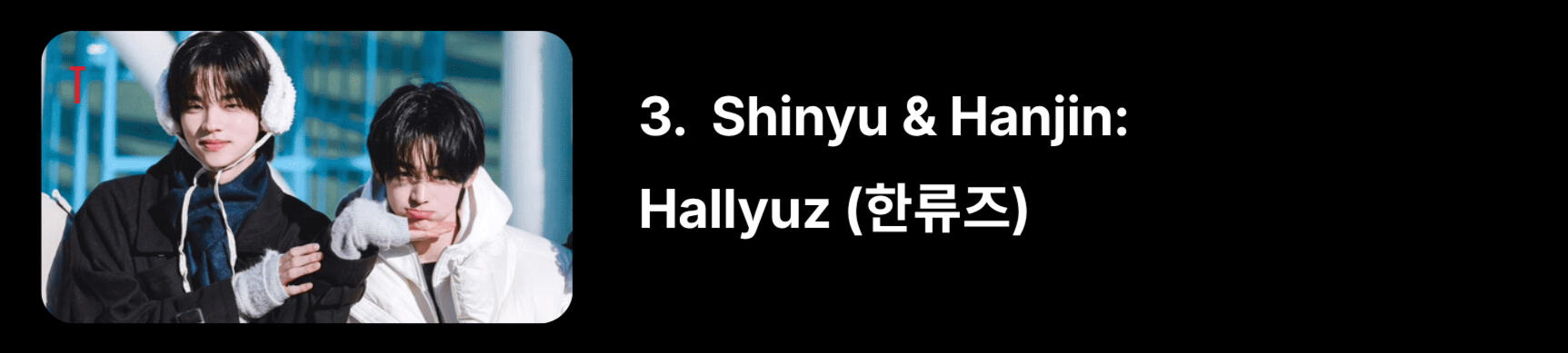 “Han” from Hanjin, and change the “Yu” from Shinyu to “Ryu.” Han + ryu in Korean is pronounced Hallyu, which is the popular term for “the Korean wave” of popularity of Korean culture.