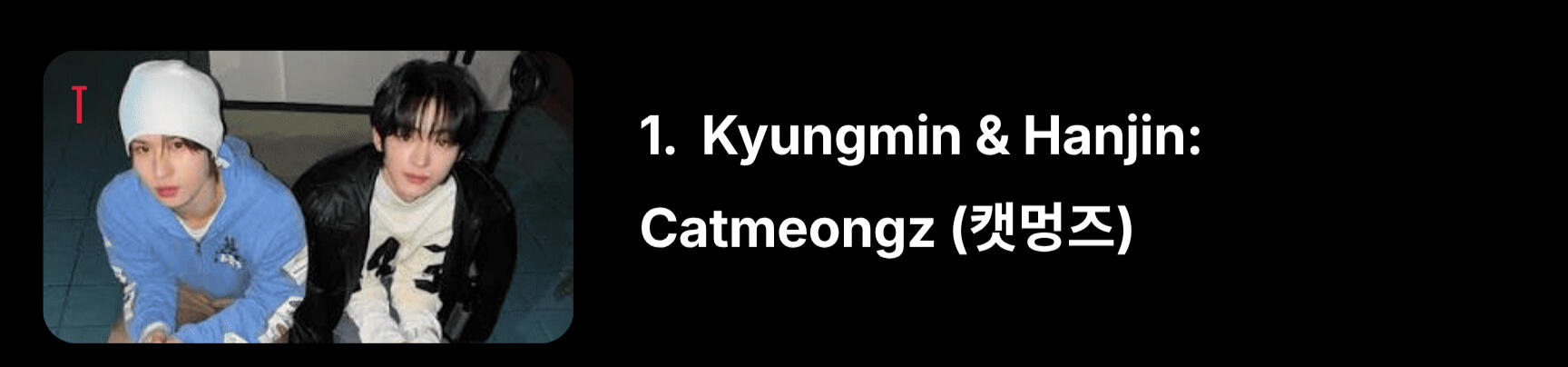 Basically, they're "Cat & Dog": Hanjin as a cat, because of his typical emoji, and Kyungmin as a dog/puppy because of his overall puppy vibe.